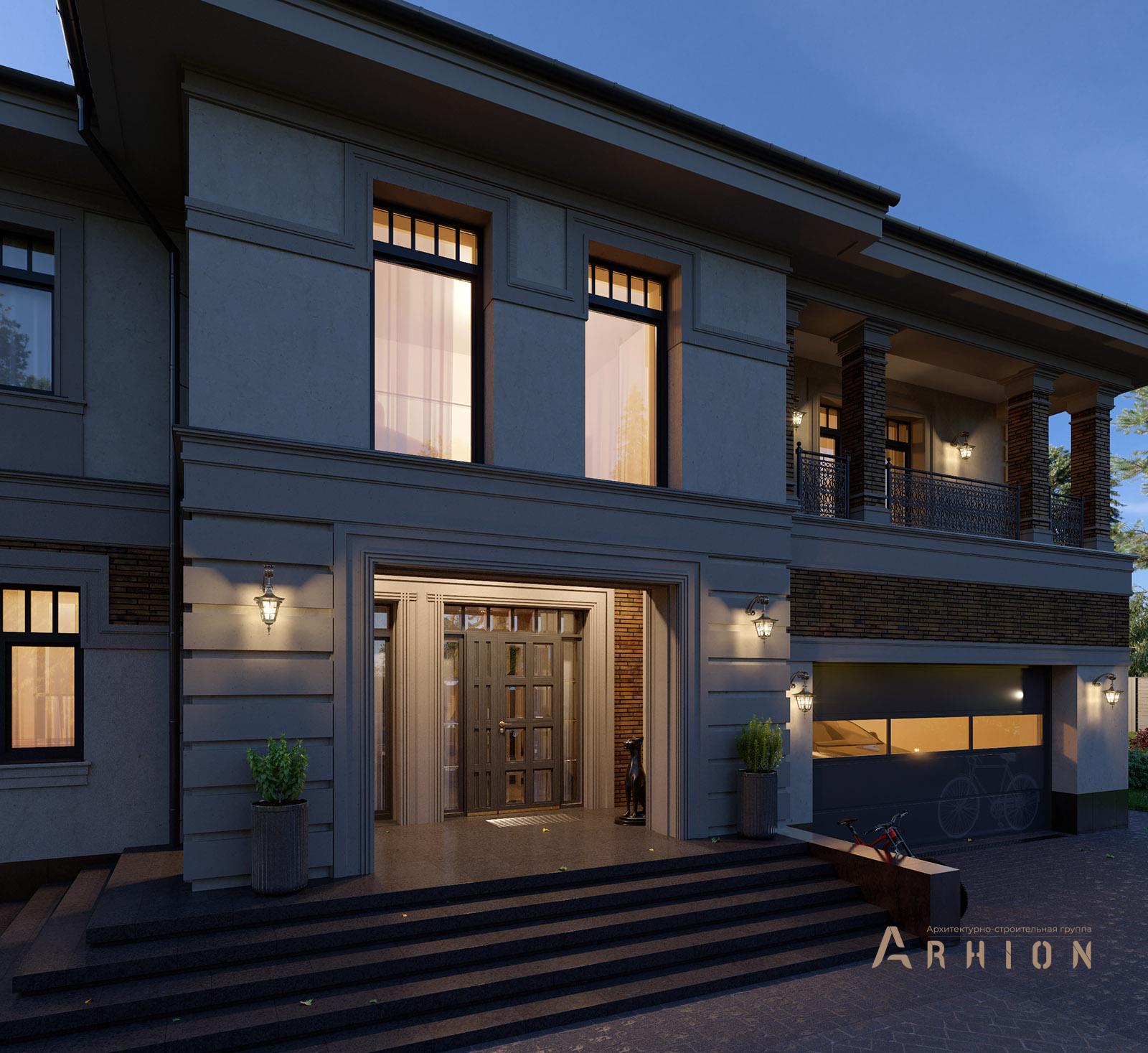 2. Проект двухэтажного дома в стиле Ллойда Райта (прерий) с четырехскатной, av-445, площадью - 445 кв c терассой, балконом, гаражом, эркером